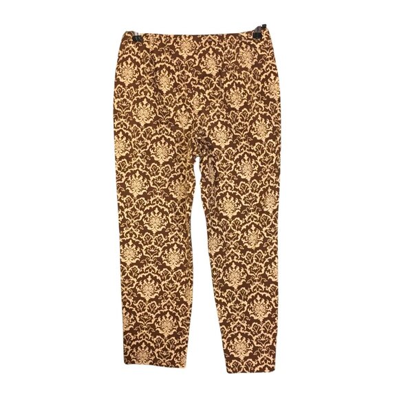 Talbots Brown Cream Damask Print Stretch Pants Size 8 Petite Cotton Blend - Picture 4 of 10